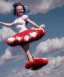 Placeholder: Ultra realistic speed clouds sky scene, wide angle view, cheerleader teenager falling down with many Children background, inflatable monsters, circus dress style, feather color, free jumping flying, many trinkets, hair monster, many jelly beans, balls, color smoke, smile, happy, extreme, wind, clouds sea, 20,000 feet altitude, stratosphere, soft color, highly detailed, unreal engine 5, ray tracing, RTX, lumen lighting, ultra detail, volumetric lighting, 3d, finely drawn, high definition.