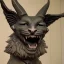 Placeholder: Cat gargoyle with goat horns and wings on its back Jim Kay style