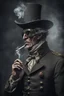 Placeholder: 70 years old victorian bloodborne soldier smoking a cigarette