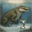 Placeholder: [art by john bauer] underwater picture of a muscular warrior fighting bare hands with a giant crocodile : he grabs the crocodile by the neck.