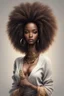 Placeholder: african fantasy girl with long big afro hair without jawlery, wearing in casual cloth