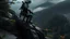 Placeholder: A photograph of a samurai in Tron-style armor on a mountainside cliff. The atmosphere is rainy.