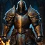 Placeholder: Closeup of an old, dark, detailed and heavy armour set that gives its owner incredible power. Heavy, Dark, Old. On armor stand. No detailed background.Magical. Epic. Dramatic, highly detailed, digital painting, masterpiece