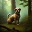 Placeholder: frank frazetta style, cute dog in the forest clearing