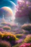 Placeholder: digital illustration, a world full of life divine thrill of biological tranquil sky, atoms floating gothic harts, flowers, spaceship, in the style of greg rutkowski and lisa frank hr giger, bright color splashes, high detailed 8 k