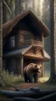 Placeholder: A cabin in the woods, a big brown bear, a movie scene, a more accurate picture hdr 3d