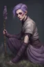 Placeholder: firbolg with dark purple short hair with lilac skin