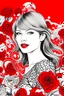 Placeholder: Generate a coloring page capturing the essence of Taylor Swift's "Red" album, with vibrant red hues and romantic imagery like roses, hearts, and love letters.
