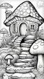 Placeholder: MANDELA STYLE .Mushroom houses Coloring Book for Adults and Kids, Instant Download, Grayscale Coloring Book112233666