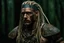 Placeholder: photorealistic portait of henry cavell as modern warrior with blonde dreadlocks tribal tattoos dark fantasy dark forest