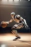 Placeholder: Imagen hiperrealista de un robot jugando al basketball, haciendo una volcada. Atmosfera postpunk