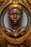 Placeholder: african portrait in rusted clocks, clock face, rust, scaffolding, ghana colours, cyberpunk, high detail