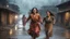 Placeholder: Hyper Realistic Beautiful-Happy-Pashto-Women running across the streets of her village riverside at heavy-rainy-night with dramatic-&-cinematic-ambiance