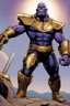 Placeholder: Thanos, the commander of the army of aliens and the king of the entire galaxy, is ready to go on a campaign with his two large swords, his very beautiful and impenetrable armor with his golden helmet, standing on top of a hill with his sword with infinity gauntlet