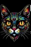 Placeholder: cat face Tattoo design, with vibrant color, black bg