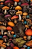 Placeholder: Diseased colourful mushrooms and fungi growing from black oil with a black background in the multiverse