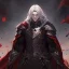 Placeholder: Vampire knight, young man, handsome, long white hair, black full plate armor, red cape