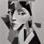 Placeholder: a black and white photo of a woman with a cigarette, a cubist painting by Alexander Archipenko, cgsociety, cubism, cubism, angular, picasso