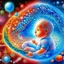 Placeholder: Quantum Serenity: A watercolor depiction of the conception of a baby, illustrating the interplay of microscopic quantum particles and DNA at the molecular level, embodying calmness in action.”