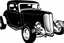 Placeholder: black 1932 ford hotrod, black line drawing on white, vector