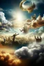 Placeholder: Generate a surrealistic landscape with Gods arm reaching down from a cloud surrounded by the sun and angels floating towards earth