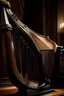 Placeholder: 4k hdr photography of a highly detailled neoclassic harp in a reading room, view from slightly above, focus on the harp, background is out of focus, clear crisp light.