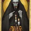 Placeholder: Nosferatu with four yellow eyes with fleshy tentacle beard grey skin and vampire fangs as a Russian Orthodox bishop