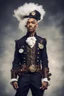 Placeholder: young mulatto man with snow white hair, dressed in steampunk style naval uniform