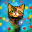 Placeholder: cute multicolored crystal cat, ultra realistic, background of flowers, volumetric lighting, fantasy, highly detailed, lighted background in style of Vincent Van Gogh