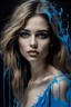 Placeholder: A framed picture of A beautiful young women painted with Liquid abstract blue painting,