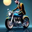 Placeholder: Homme mince avec grosse moustache sur une moto ridicule