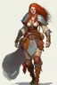 Placeholder: female aasimar barbarian outlander with traveler cloths dnd character