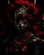 Placeholder: Vantablack woman portrait adorned with voidcore samanism red and black gladiolus headdress wearing metallic irridescent bioluminescense red and vantablack decadent filigree Golden floral embossed gladiolus dress armour ribbed with mineral stones wearing half face metallic rococo masque organic bio spinal ribbed detail of transculent metric pearl shell colour petals glittering Extremel detailed hyperrealistic maximálist concept portrait art