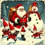 Placeholder: there is no kebabs at christmas, evil Santa, evil gnomes running around, flaming eyes, evil Rudolf, very big evil Frosty the snowman in background, kebabs and kebab, 1940 christmas postcard