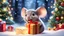 Placeholder: cartoon style a little cute mouse receiving an (open present box) with a (cheese inside:1.5),very (amazed),particle effects,excited,happy,excitement,winter forest backround,christmas tree,fairy lights,(ripped gift paper:1),gifts,hyperdetailed photography,warm light,perfect lighting,