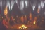 Placeholder: Council of cloaked people gatherd around a fire, Dark atmosphere