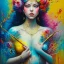 Placeholder: iv_a painting of a young woman, figurative art, an acrylic detailed painting, , brush strokes, paint drips and drabs and splatters by Harumi Hironaka, turquoise pink and yellow, james terrell art, trending on artstation, soft lines,intricate art by bastien lecouffe deharme and greg rutkowski