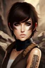 Placeholder: one ninja girl with short brown hair, bangs brown eyes and eyeliner