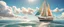 Placeholder: Background: a sailboat on a ocean on a bright sunny day landscape, clouds, 3d cartoon asset, clean Details: Sailboat on right third of the image, beach on left third of the image. Camera: frontal angle, 45°, 35 mm. Lighting: high noon sun, LED lights. cartoon style
