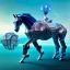 Placeholder: fullbody Drawing of 'Robot Horse',all metal parts,intricate detail,andrea bonelli,Kilian Eng,Ohrai,evan lee,Aleksandr Sidelnikov,KyuYong Eom,three quarters frontal aerial view,toned colors,16k