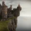 Placeholder: photorealistic flying house, many details, Ultra detailed, octane render, by Alexander Jansson --ar 2:1 ::0.4 travelling on a cliff to a background castle , view of a coast line landscape , English coastline, Irish coastline, scottish coastline, perspective, folklore, King Arthur, Lord of the Rings, Game of Thrones. Photographic, Photography, p