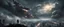 Placeholder: photorealistic. its a dark night. father and son holding hands as they watch. A hightech, menacing, arrow-shaped space battleship is emerging from the clouds and hovers high above a city. explosions are visible on the ground.