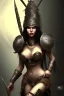 Placeholder: black hair lady warrior with big bobs no top and ace