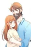 Placeholder: Anime man with beard, handsome and happy, holding wife. Romantic and in love