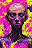 Placeholder: A colorful, abstract illustration of a humanoid figure, featuring exaggerated facial features and intricate linework. The image is filled with vibrant hues of pink, yellow, and purple, creating a surreal and dreamlike effect. Various shapes and patterns blend into the background, enhancing the whimsical and chaotic feel of the composition. Brightly colored accents and a sense of movement add to the overall dynamic appearance, evoking a sense of otherworldly energy.