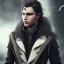 Placeholder: Male, Human, dark long hair, Black Eyes, Young, Photorealism, Full Body Shot, City Background, sharp focus, dark, black, steampunk