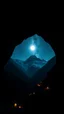 Placeholder: surreal glowing in dark, millions of stars. a sun view through a mountain cave with people in it with candles lights in double exposure