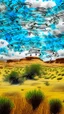 Placeholder: A white cloudy sky with icy music notes designed in Navajo baskets painted by Claude Monet
