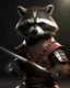 Placeholder: raccoon as a samurai, realistic, 2 katanas