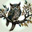 Placeholder: mystical owl tattoo idea perched on a tree branch full body head on front view